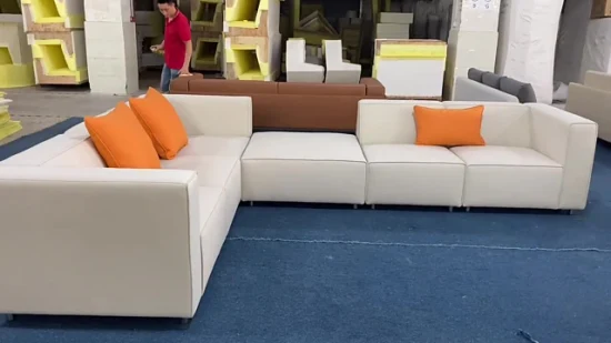 Muebles de oficina en casa de alta calidad, conjunto de sofás, sofá modular de tela de cuero en forma de L